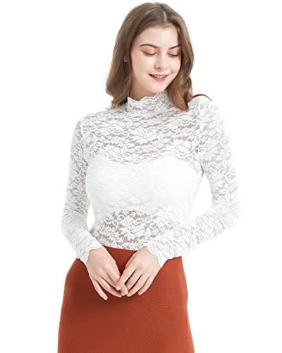 Women Floral Summer Lace Top Eyelash Trim Sexy Long Sleeves Plus Size Casual Dressy Shirt with Camisole Two Piece2