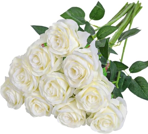 GIUSOBG 12 Pièces Fleurs Artificielles Deco Mariage 51 * 7 cm Feuilles et Tiges Réglables,Réalité et Douce Rose Artificielle pour Mariage Douche Nuptiale...