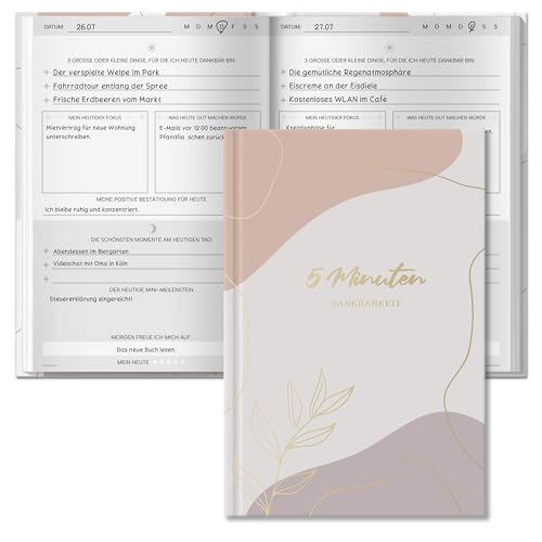BIROYAL 5 Minuten Tagebuch für Erwachsene 128 Seiten A5 | die Kombination aus Mindfulness- & Dankbarkeitstagebuch | Achtsamkeitstagebuch | Journal für Selbsterliebe & Motivation