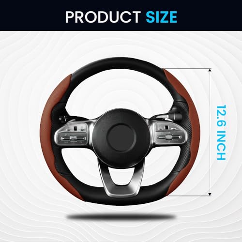 Image of KINGSWAY Premium PU Leatherette Tan Steering Wheel Grip Cover for All Cars - Universal Size Safe, Non-Slip and Stylish Car Interior Decoration Accessories, Set of 2 Pieces