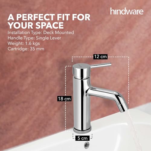 Image of Hindware F280010SCP Single Lever Basin Mixer with Water Saving Feature for Bathroom | Star Rated Product | Made of Brass | Comes with 450-mm Hose | Flora Range | 12-Year Manufacturer Warranty