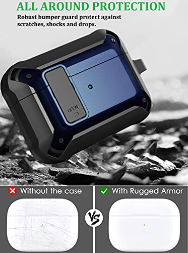 Image of Olytop for Airpods Pro 3 Case with Lock Clip, Rugged Apple Airpods Pro 3rd Generation Cover 2025 Men Women, Armor Shockproof iPod Pro3 Gen Protective Hard Shell with Carabiner&Cleaner kit, Black /Blue