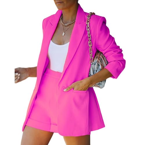 Womens 2 Piece Blazer Suits Long Sleeve Open Front Blazer Wide Leg Solid Shorts Sets Jackets Business Outfits Pockets