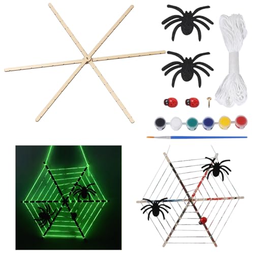 sanendin Wooden Craft Painting Kit -Gothic Weave Painting DIY Art Kit with Glow-in-The-Dark Yarn Included for School Recess Activities Family Crafts Gifts Birthday Easter Party Favors
