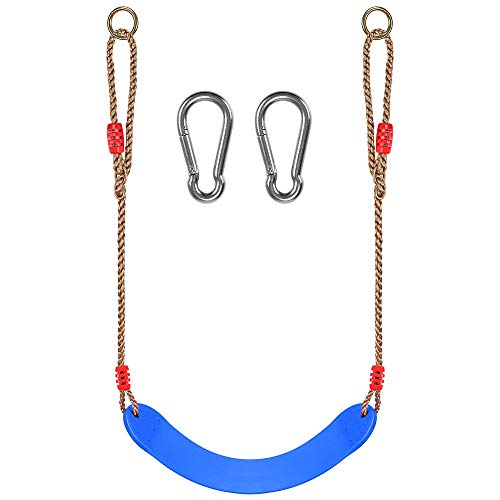 WAREMAID Kinderschaukel, Eva Weiche rutschfest U-Schaukel Brettschaukel Schaukelsitz Schaukelbrett mit Schnapphaken, Länge Einstellbares Seil, Schwung Set für Kinder Garten Outdoor, Blau