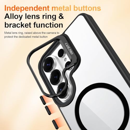 Image of VONZEE Compatible for Samsung S26 Ultra 5G Case, Compatible with MagSafe, Military-Grade Protective Case, Built-in Stash Stand Phone Case, Scratch-Resistant Back Cover, Classic Series|Clear Black