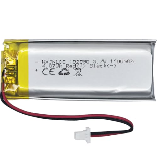HXJNLDC DC 3.7V 1100mAh 102050 Rechargeable Lithium Polymer Battery Suitable for DIY 3.7-5V Electronic Products with Built-in 2-Wire Battery Replacement and LED Lights