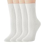 TOAMOUR Womens Crew Socks, 4 Pairs Casual Knit Cotton Comfy Breathable Dress Socks for Women