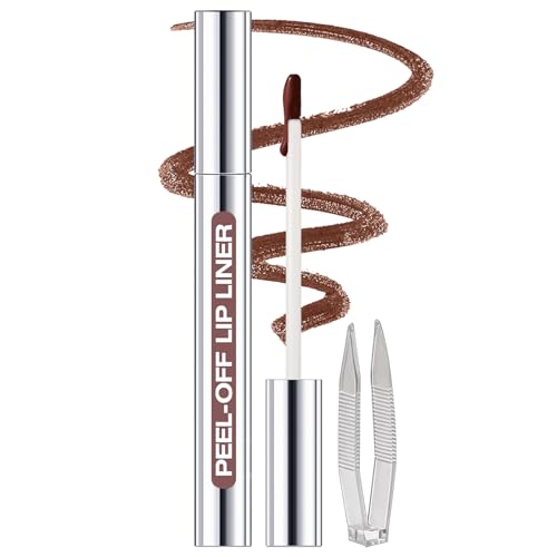 Peel Off Lip Liner Stains Kit with Tweezer for Women, #2 Brown