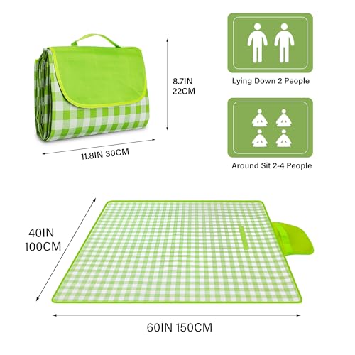 YU-FENG-Green-Plaids-Picnic-Blankets-Waterproof-Foldable-Outdoor-Beach-Blanket-Lightweight-Handbag-Spring-Summer-Camping-Blanket-40x60-inch