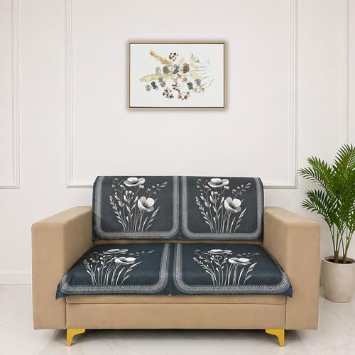 Image of Homerz Premium Waterproof Jasmine Joe Sofa Seat Cover - Floral Printed Sofa Protector | Non-Slip, Washable & Durable Sofa Protector (Grey, 2 Seater with Back)