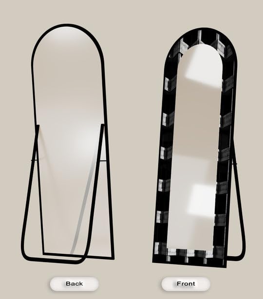 Urban Concrete Vision - Specchio da pavimento astratto ad arco a lunghezza intera, 50,8 x 160 cm (larghezza x altezza), con cornice nera e cornice argentata
