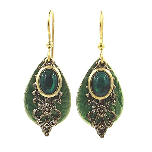 Silver Forest Green Abalone Layered Drop Earrings
