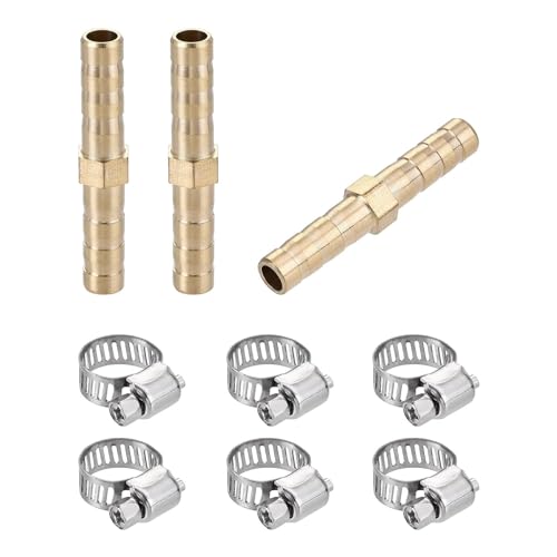 Recogwood 3Pcs 6mm Barb Hose Fitting, Straight Coupler Quick Connectors Adapter Hose Repair Kit with 6Pcs 6-12mm Adjustable Stainless Steel Hose Clamps for Water Fuel Air Oil Natural Gas