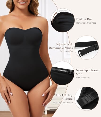 Strapless Shapewear for Women, Tummy Control Bodysuit with Removable Pads, Seamless Sculpting Body Shaper Tube Top4