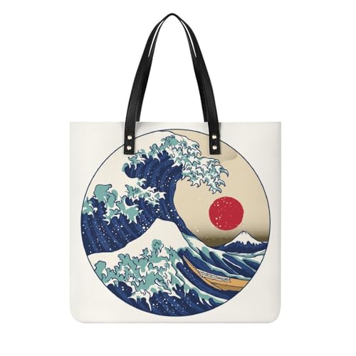 Tote bag pour voyage vagues au coucher du soleil grand sac shopper bandoulière femmes