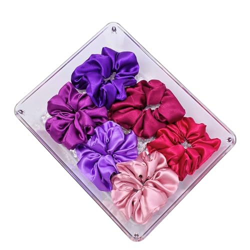 Image of Silk Satin Scrunchies (Pack of 6) - No Tug, No Damage Hair Ties for Women & Girls - Elegant & Comfortable (Plum)