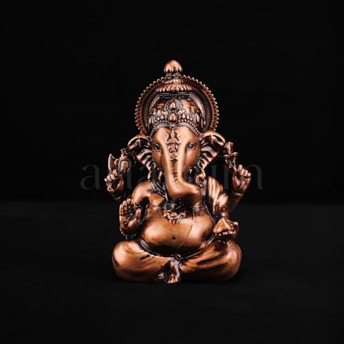 Image of Artarium Small Ganesha Idol Vinayaka Statue (Height 3.5inch), Vinayagar Murti Pillayar Idol, Handcrafted Ganpati Murti for Car Dashboard, Spiritual Gift & Decorative - Bronze