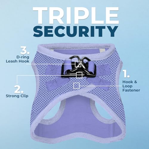 Image of Best Pet Supplies - All Weather Mesh /Plush, Reflective, No Pull Harness for Small, Medium Dogs, Cats - Secure with Hook & Loop Fastener, Buckle, Double D-Rings - Lavender, L