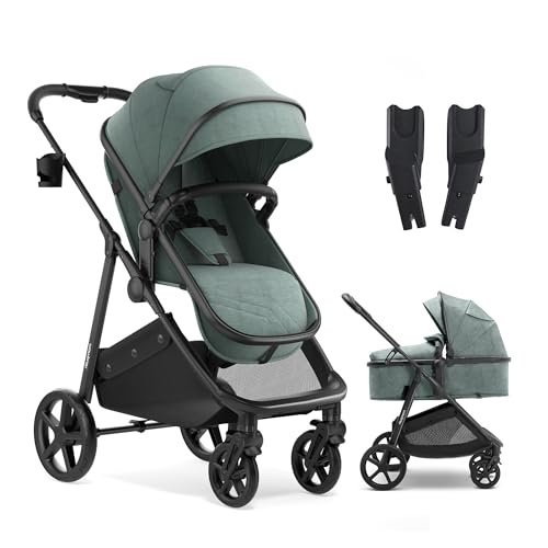 Image of Mompush Wiz 2-in-1 Bassinet Stroller with Car Seat Adapter, Reversible Seat