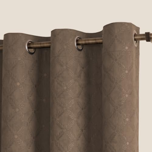 Image of LINENWALAS 100% True Blackout Door Curtains 8 Feet Long Set of 2 | Embossed Moonlight Design | Room Darkening Curtain | Thermal Insulated Curtains for Living Room, Bedroom (129 x 244 cm, Light Brown)