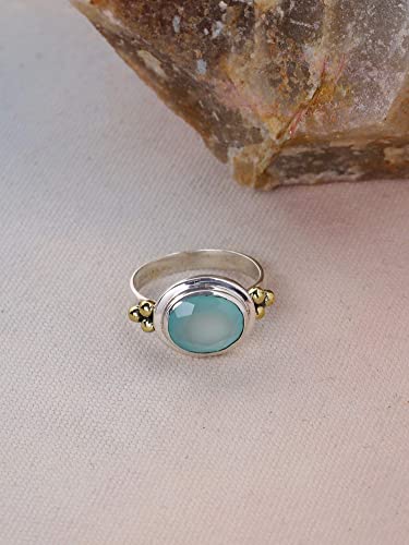 YoTreasure Aqua Chalcedony Labradorite Ring 925 Sterling Silver with Brass Accents3