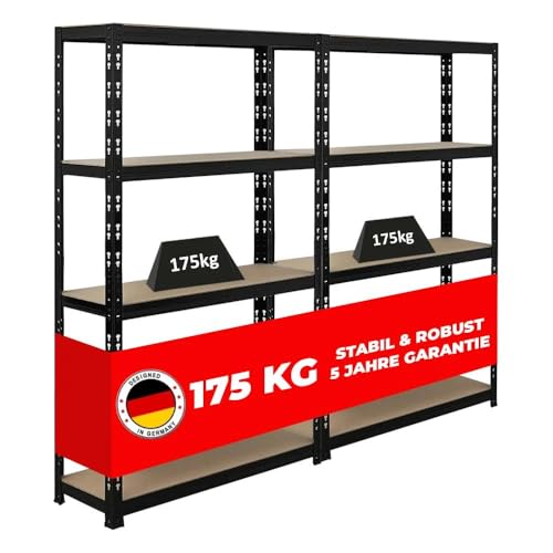 PROREGAL Mega Deal | 2X Étagère pour Charges Lourdes Apollo | HxLxP 150x90x30 cm | Charge Max. 175kg | Noir