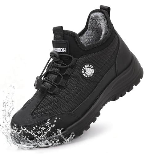 Goldnut Winter Boots for Women: Slip On Snow Boot for Women Waterproof Warm Fur Lined Lightweight Botas Para Mujer Comfort Outdoor Short Shoes Black Size 8