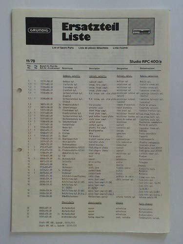  Grundig Ersatzteil-Liste 11/78. Studio RPC 400/a