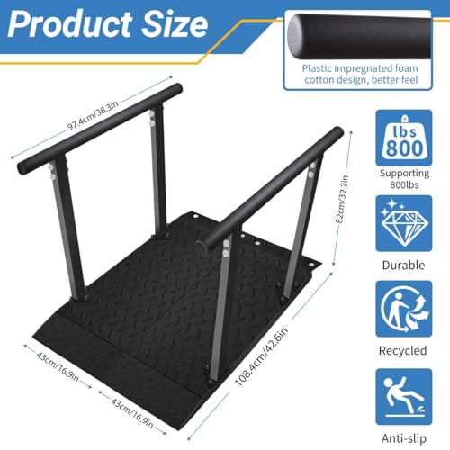 Image of 4'L x 33''W Heavy Duty Portable Wheelchair Ramp with Rubber Handrails