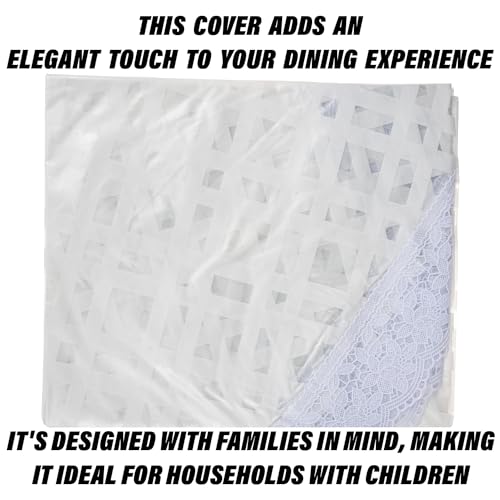 Image of Kuber Industries Round Table Cover | PVC 4 Seater Table Cloth for Round Tables | Self Check Kitchen Dining Tablecloth | 60 Inch | White