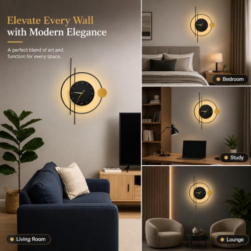 Image of Smartway Denric 6 Watt LED Wall Lamp with Clock Modern Decorative Wall Light with 3 Light Modes (Warm, Natural & Cool White) | Bedroom, Living Room & Bedside