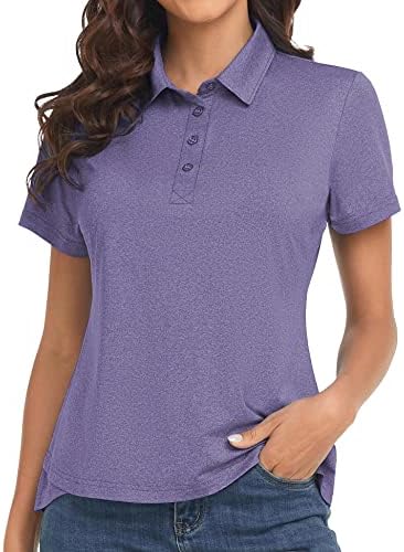 Polu Women's Golf Polo Shirts Moisture Wicking Collared Short Sleeve Tops Athletic Casual Work Hiking Running Button Down T-Shirts Purple S