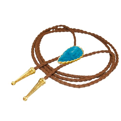 Image of Daisy Del Sol Gemstone Bolo Tie Braided Vegan Faux Leather Natural Stone Gold Handmade Necklace Adjustable Boho Western Jewelry