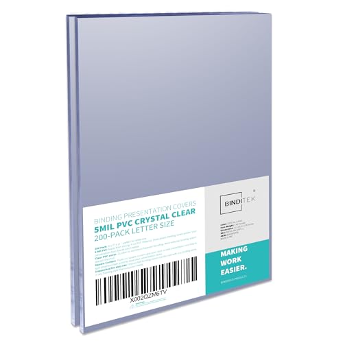 Image of Binditek 5 Mil PVC Binding Covers, 8.5 x 11 Inches, Clear, 200 Pack
