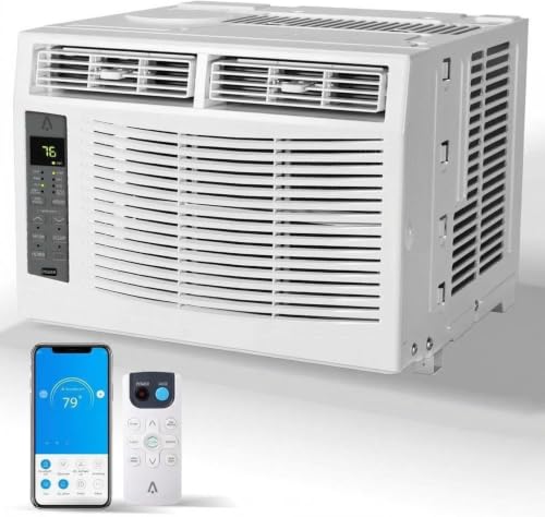 Window Air Conditioner 8000 BTU,WiFi-Enabled Smart AC with Remote, 3 Modes Cool Dry Fan Speed Control, Fast Cooling for 350 Sq.Ft 115V Mini Air Conditioner for Bedroom, Office, Home