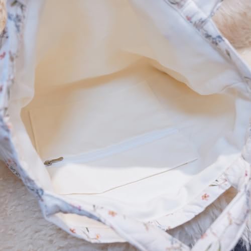 Image of Floral Quilted Cotton Shoulder Bag for Women Daily Use Medium Size Handbag Large Capacity Thickened Design Tote