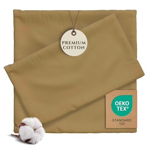 Image of Pobibaby Twin Sheet Set Kids, 3-Piece, Cotton Blend (Khaki Brown) | Kids Bed Sheet Set, 3-Piece, Fitted Sheet, Flat Sheet, Pillowcase, Cotton Blend, Deep Pockets, Soft, Machine Wash, Seasons