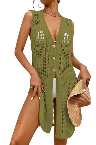 Image of Cakulo Womens Crochet Cardigan Summer Sleeveless Hollow Out Long Vest 2026 Boho Beach Vacation Swim Cover Up