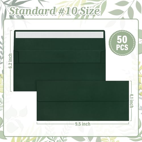 Image of 50 Pcs #10 Dark Green Envelopes Letter Size Self Seal, Business Envelopes