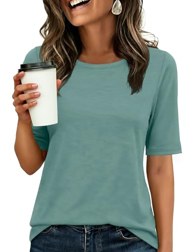 Image of ANRABESS Womens Half Sleeve Tops Crewneck Shirts Basic Fit Work Tee
