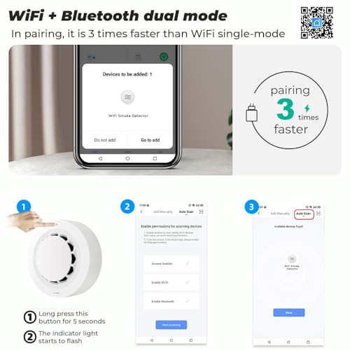 Image of Blackt Electrotech BT35W WiFi Smart Photoelectric Smoke Detector - Ceiling Mounted Fire Alarm with 80dB Siren with Smart Life App Alerts