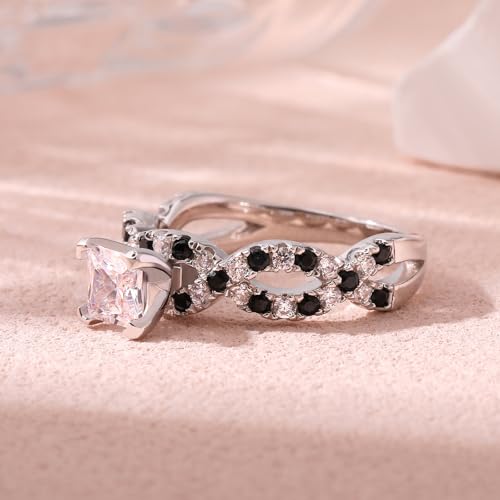 Jeulia Women 2.5 Carat Princess Cut Wedding Band Rings Engagement 925 Sterling Silver Twisted Eternity Birthstone Rings Anniversary Promise with Jewelry Gift Box3