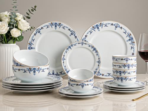 Image of Bodhi House Premium Porcelain Dinner Set 20 Pieces Serving for 6 | Royal Crest Design | Microwave & Dishwasher Safe | Crockery Set | Dinnerware Set for Home, Dining, Kitchen & Gifting