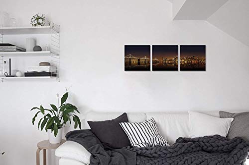 Tutubeer 3 Panel New York Skyline Wall Art New York Wall Art New York Panoramic View At Night Wall Art Prints On Canvas Cityscape Canvas The Pictures Stretched And Framed For Home Decor,3Pcs/Set #TOP2