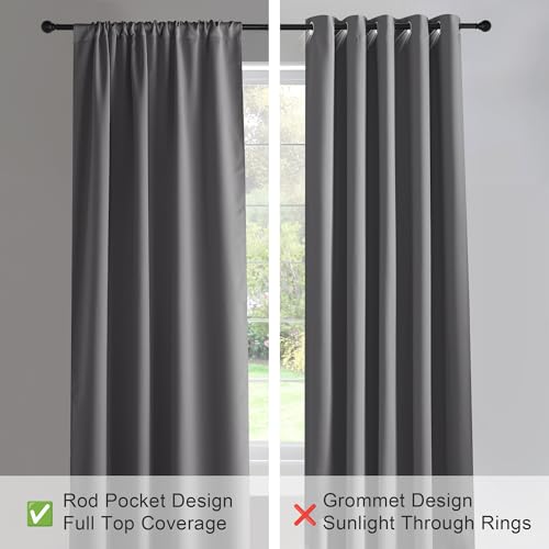 PONY DANCE Grey Short Blackout Curtains for Kitchen 36 Inch Long, Rod Pocket Window Drapes for Bedroom Basement, Sun Blocking Small Curtains for Caravan, Width 42 x Length 36 Inches, 2 Panels - Cosy Home Interiors PONY DANCE Grey Short Blackout Curtains for Kitchen 36 Inch Long, Rod Pocket Window Drapes for Bedroom Basement, Sun Blocking Small Curtains for Caravan, Width 42 x Length 36 Inches, 2 Panels - Image 4
