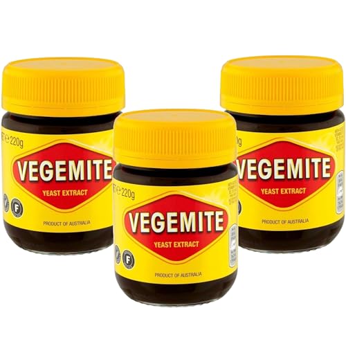 Vegemite Yeast Extract 3er Pack (3x220g) - Original Australischer Hefeextrakt Brotaufstrich Dreierpack zusammengestellt durch Pikaflor