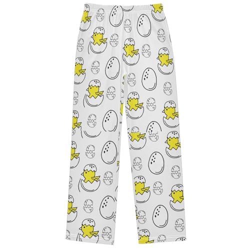 Boy's Pj Pants Little Yellow Chicken White Egg Lounge Bottoms Elastic Waist Kids Joggers with Pockets Size 6-14