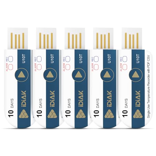 U10T 5 Pack USB Temperature Data Logger Single Use Temp Recorder with PDF and Excel Recording Thermometer 14400 Points High Accuracy 10 Days Cold Chain Transportation Fresh Tag