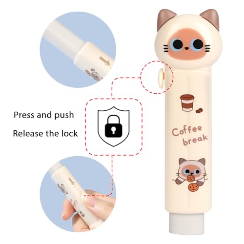 4PCS Cute Retractable Cat Pencil Eraser, Cute Cartoon Cat Pencil Erasers in Four Colors,Suitable for School Home Office Supplies